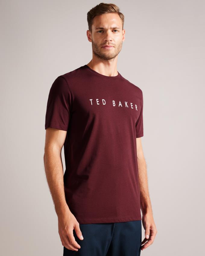 T-Shirt Ted Baker Short Sleeve Branded Bordeaux Homme | HEY-43222098